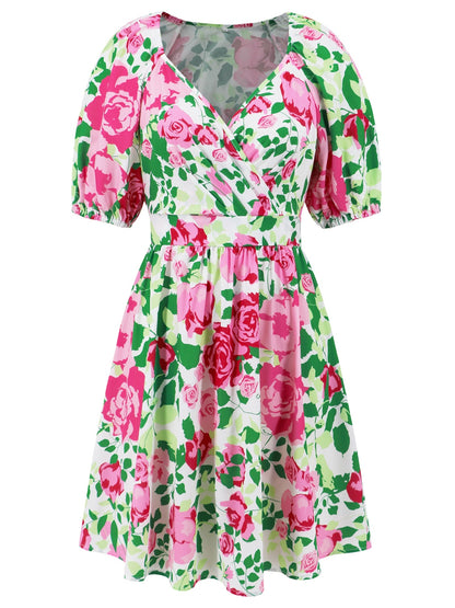 Printed Surplice Short Sleeve Dress