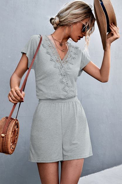 Lace Trim V-Neck Romper