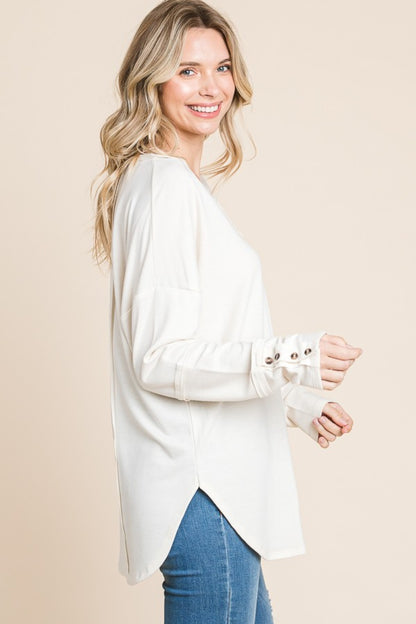 Culture Code Full Size V-Neck Dropped Shoulder Blouse