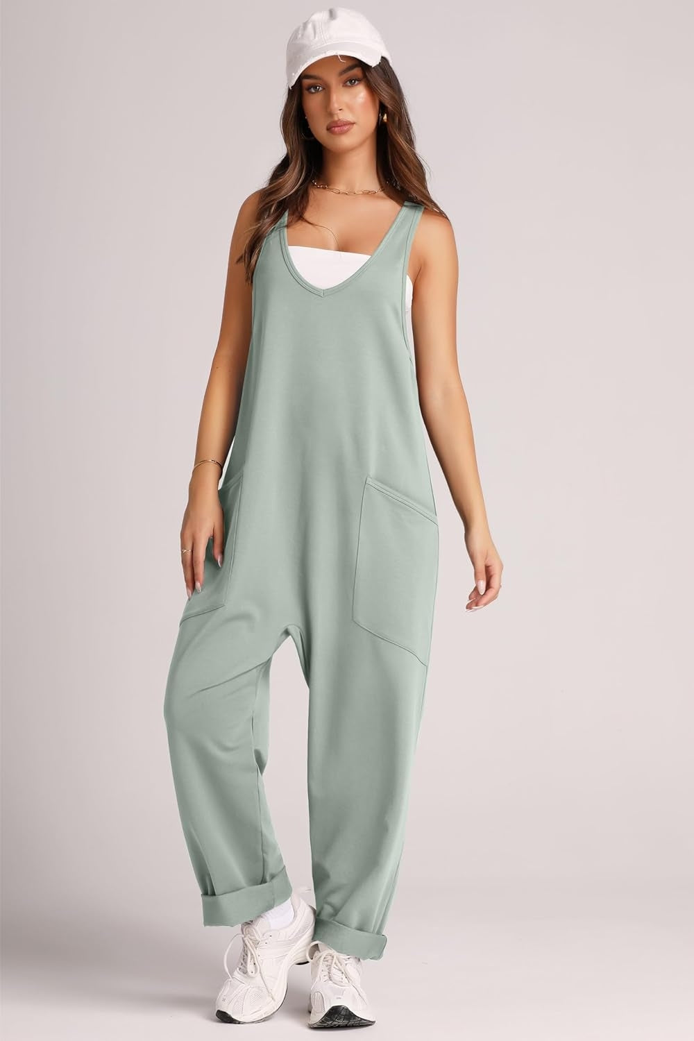 Wide Strap Jumpsuit with Pockets