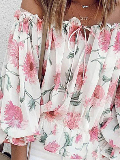 Floral Off-Shoulder Flounce Sleeve Blouse