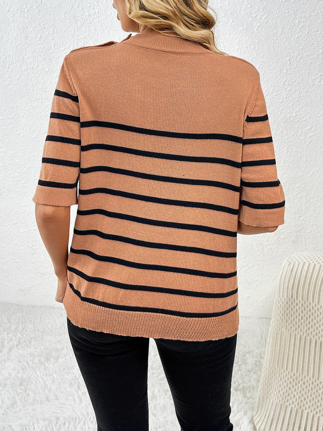 Striped Round Neck Half Sleeve Knit Top