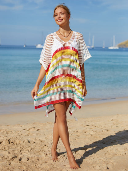 Cutout Striped Cover-Up with Tassel