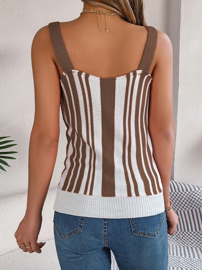 Openwork Striped V-Neck Tank