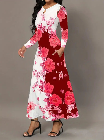 Pocketed Printed Long Sleeve Dress