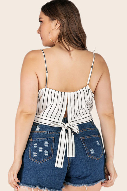 Plus Size Striped Tie-Back Cropped Cami