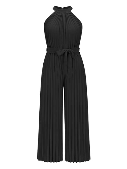 Cutout Tied Pleated Sleeveless Jumpsuit