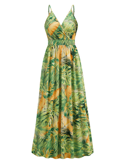 Printed Surplice Spaghetti Strap Dress