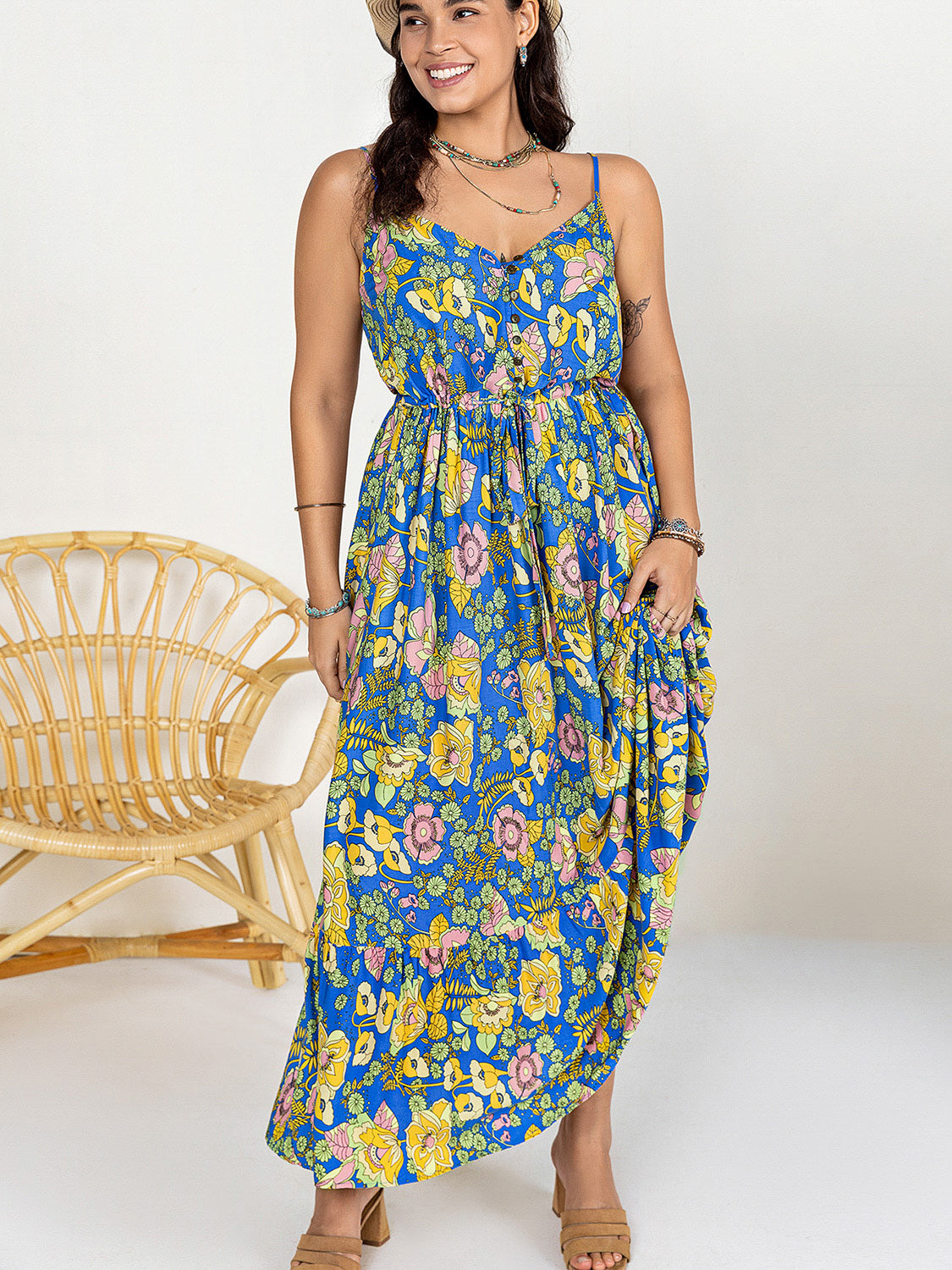 Drawstring Ruffle Hem Maxi Dress