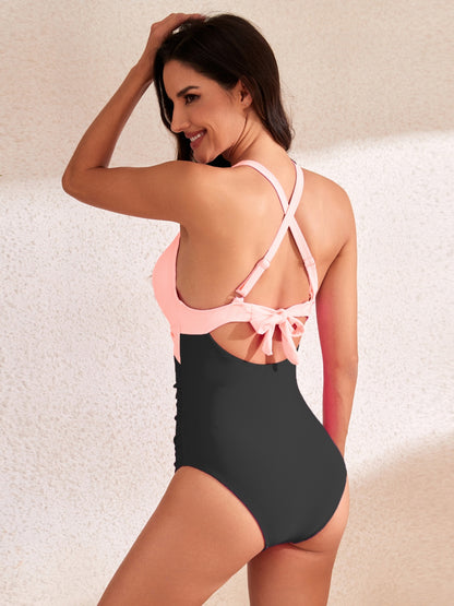 Crisscross Cutout V-Neck One-Piece Swimwear