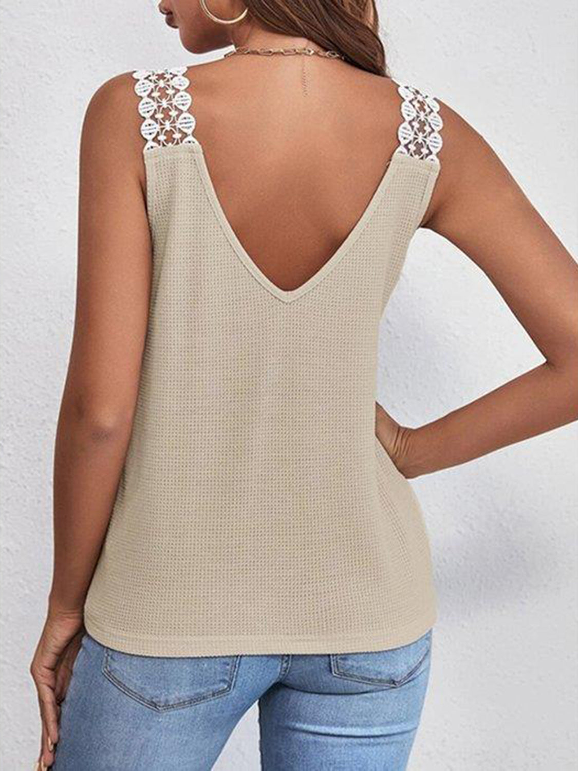 Full Size Lace Detail V-Neck Tank