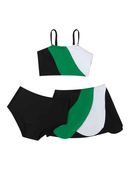 Color Block Top, Brief and Skirt Swim Set