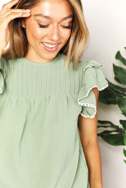 Pleated Detail Flutter Sleeve Blouse