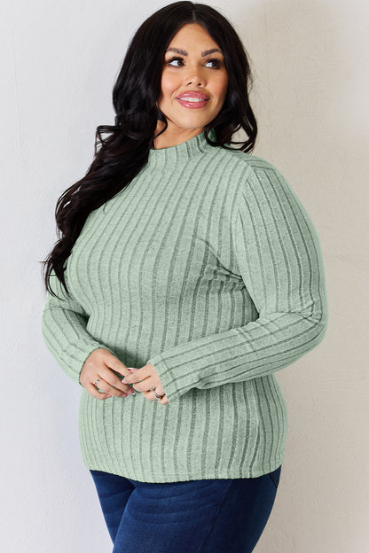 Basic Bae Full Size Ribbed Mock Neck Long Sleeve T-Shirt