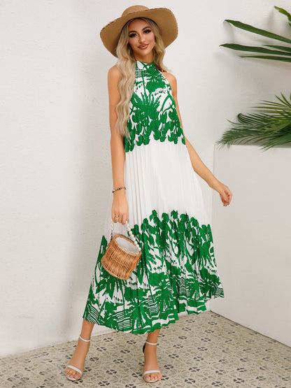 Tied Printed Sleeveless Midi Dress