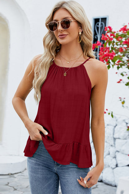 Tied Ruffled Round Neck Cami