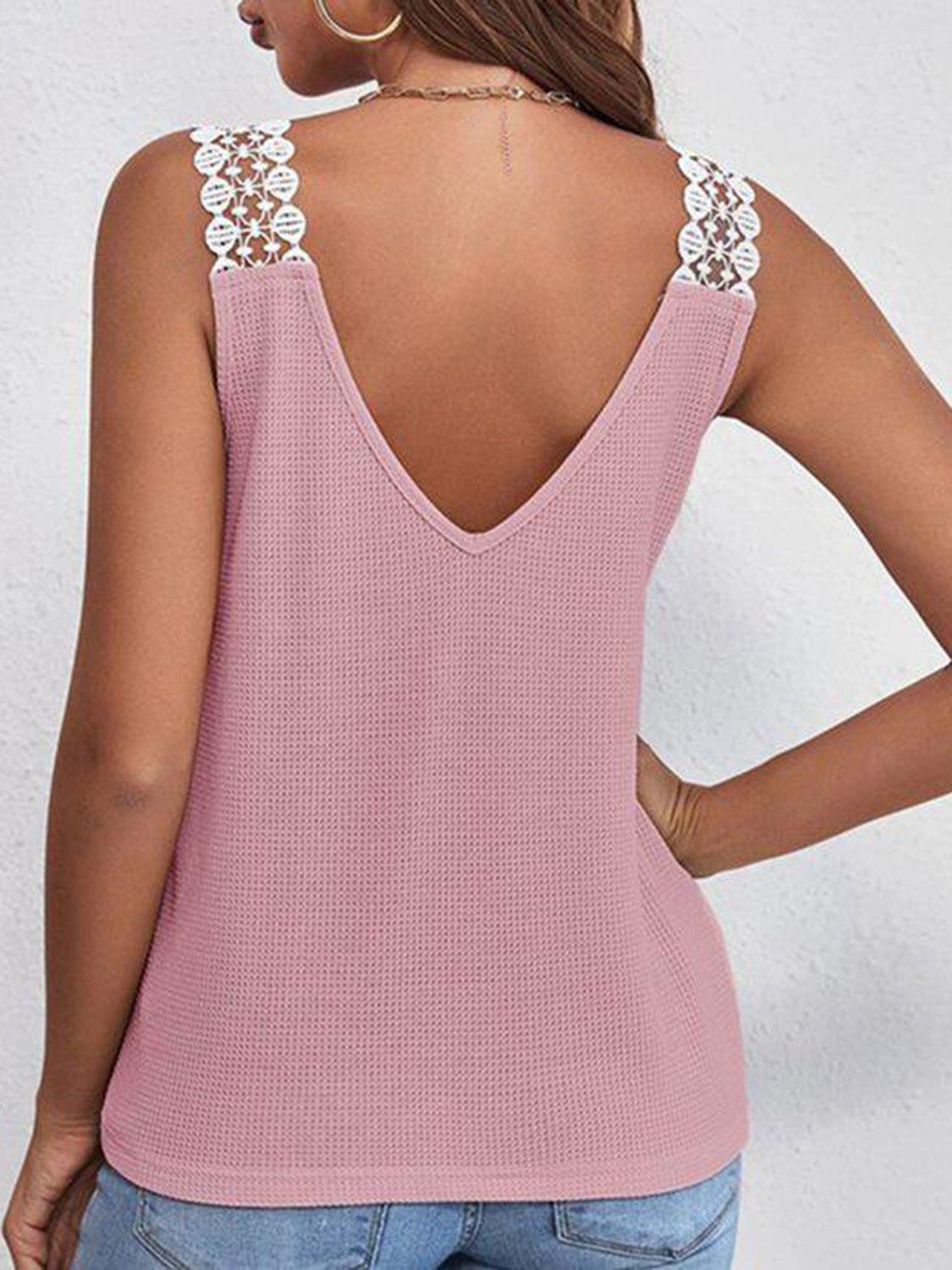 Full Size Lace Detail V-Neck Tank