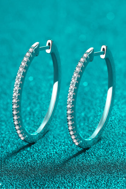 Rhodium-Plated Moissanite Hoop Earrings