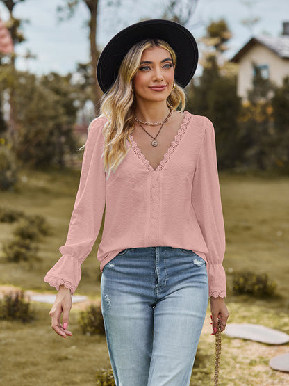 V-Neck Flounce Sleeve Blouse