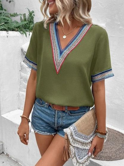 Full Size V-Neck Short Sleeve Blouse