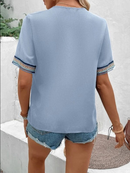 Full Size V-Neck Short Sleeve Blouse