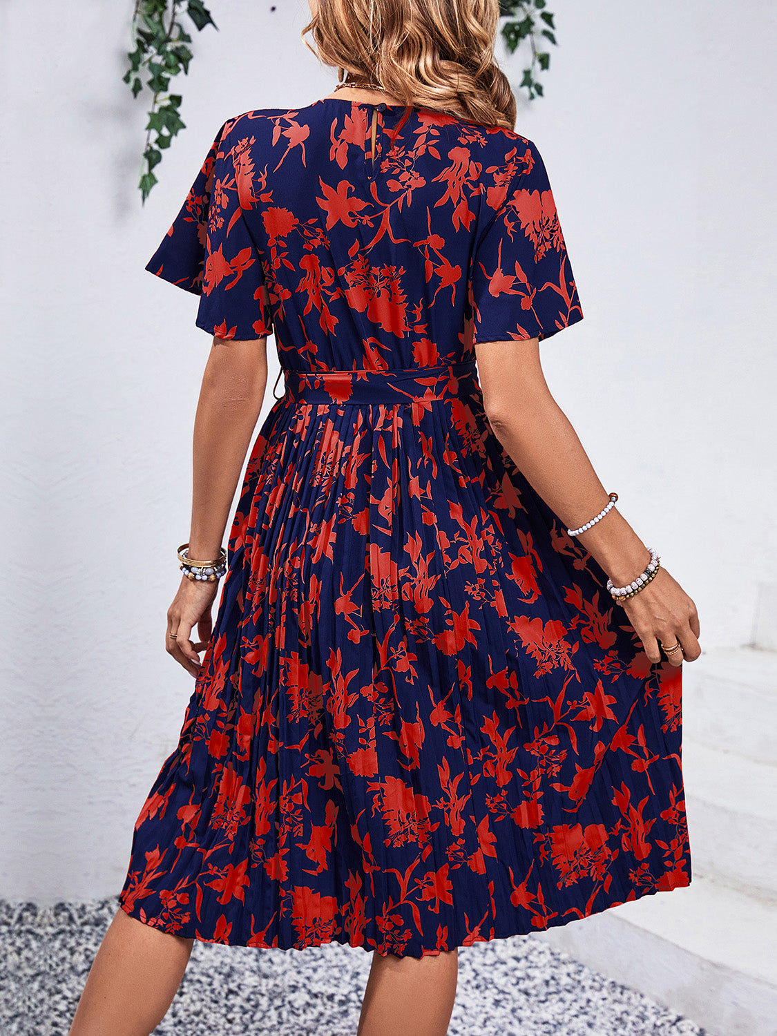 Printed Round Neck Short Sleeve Dress