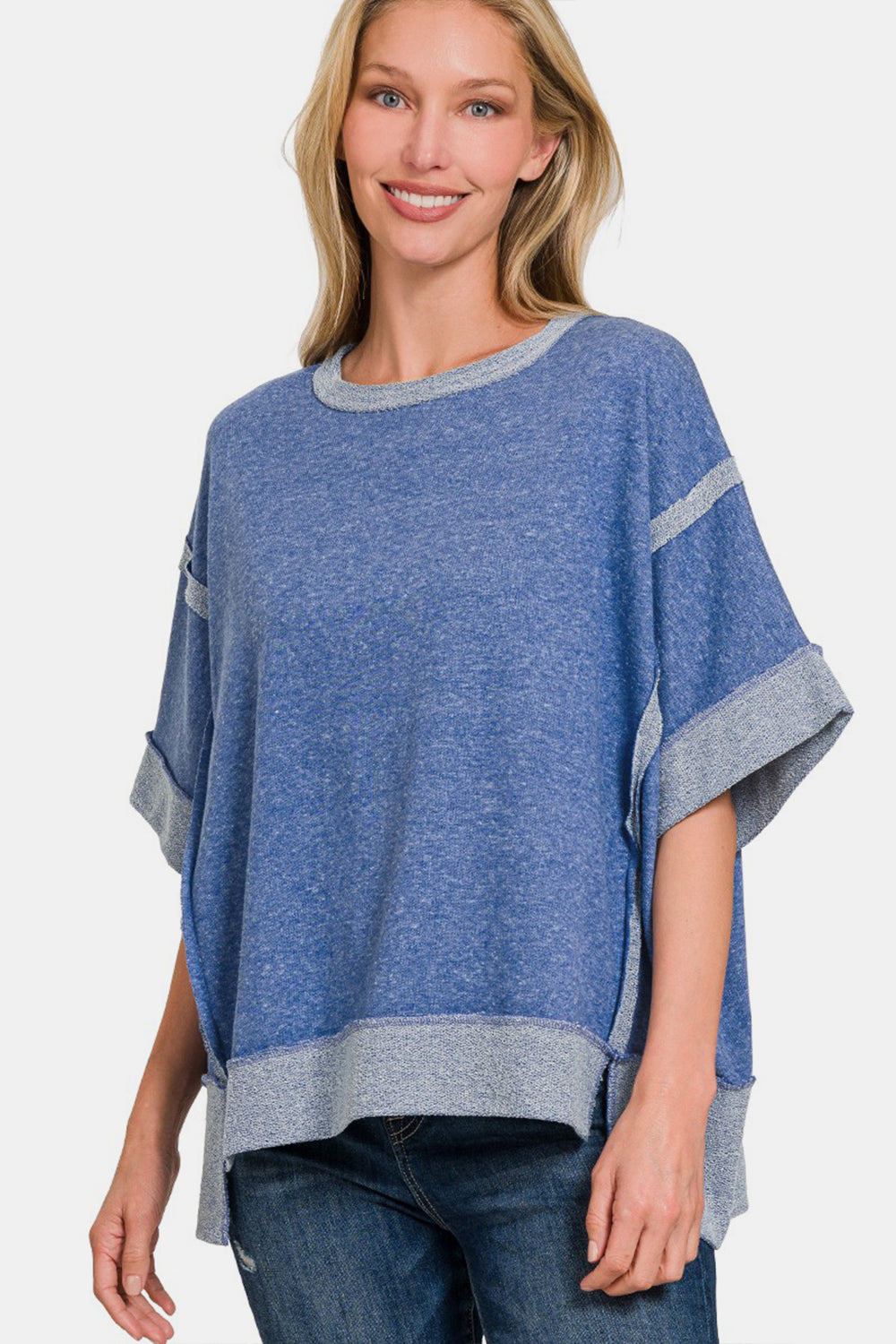 Zenana Contrast Trim Drop Shoulder T-Shirt