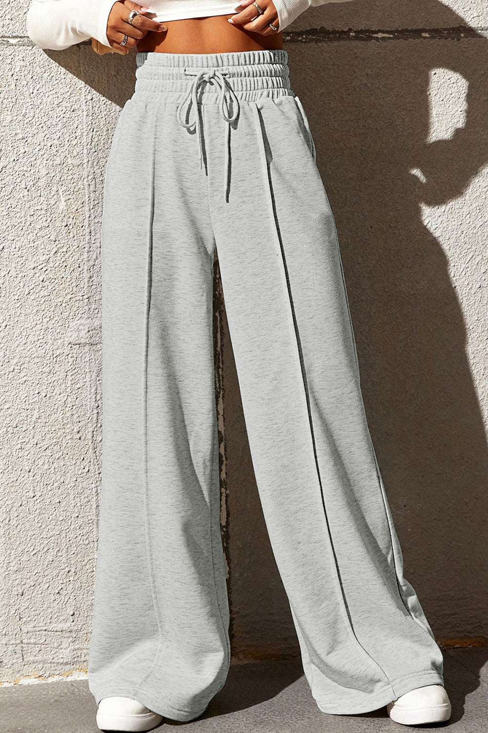 Drawstring Wide Leg Pants with Pockets