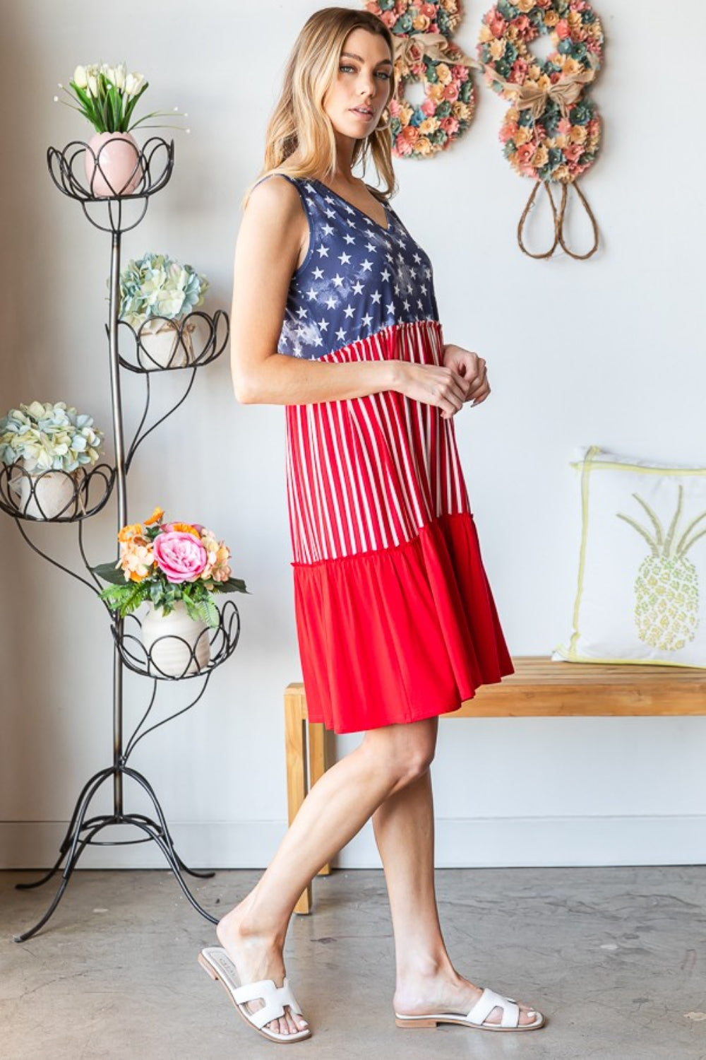 Heimish Full Size US Flag Theme Contrast Tank Dress