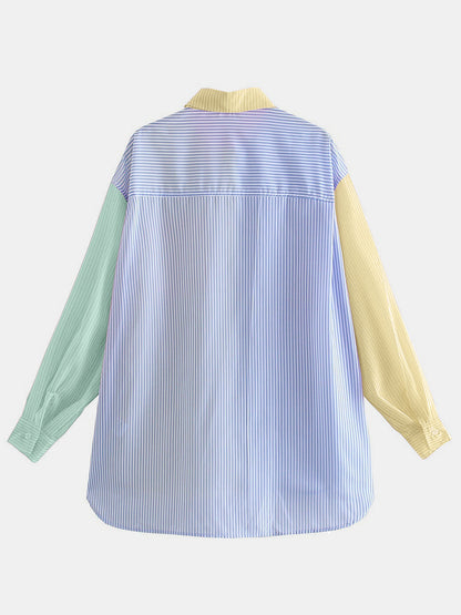 Pocketed Color Block Long Sleeve Shirt