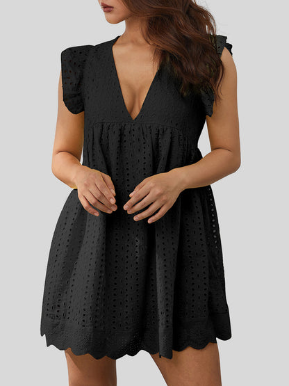 Ruffled Eyelet Cap Sleeve Mini Dress