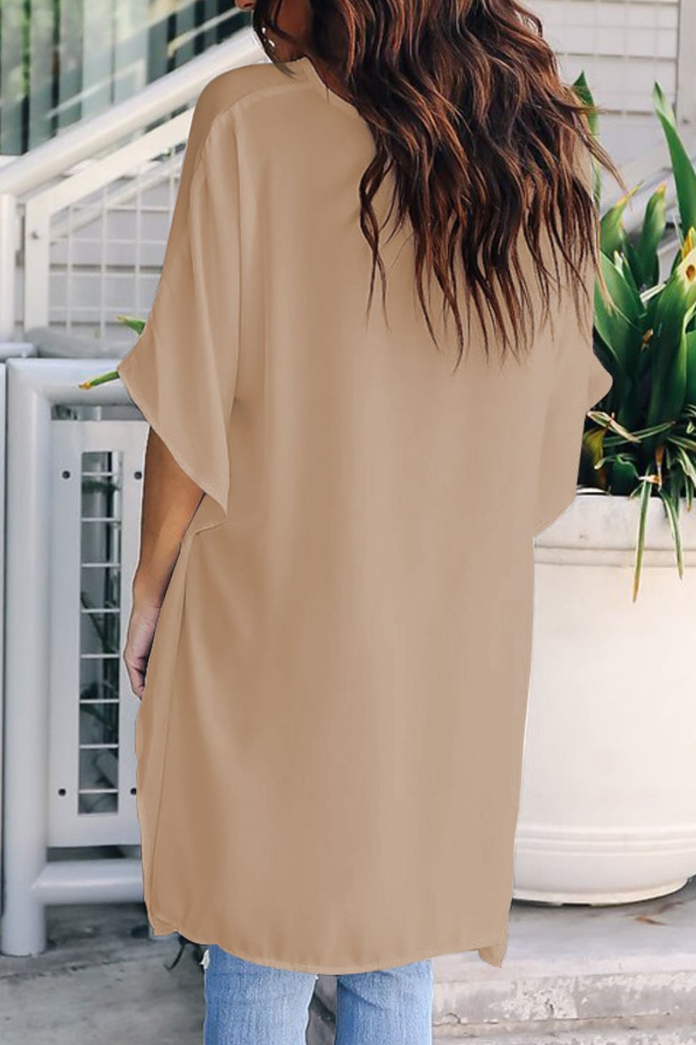 High-Low Notched Half Sleeve Blouse