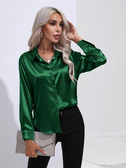 Collared Neck Buttoned Long Sleeve Shirt