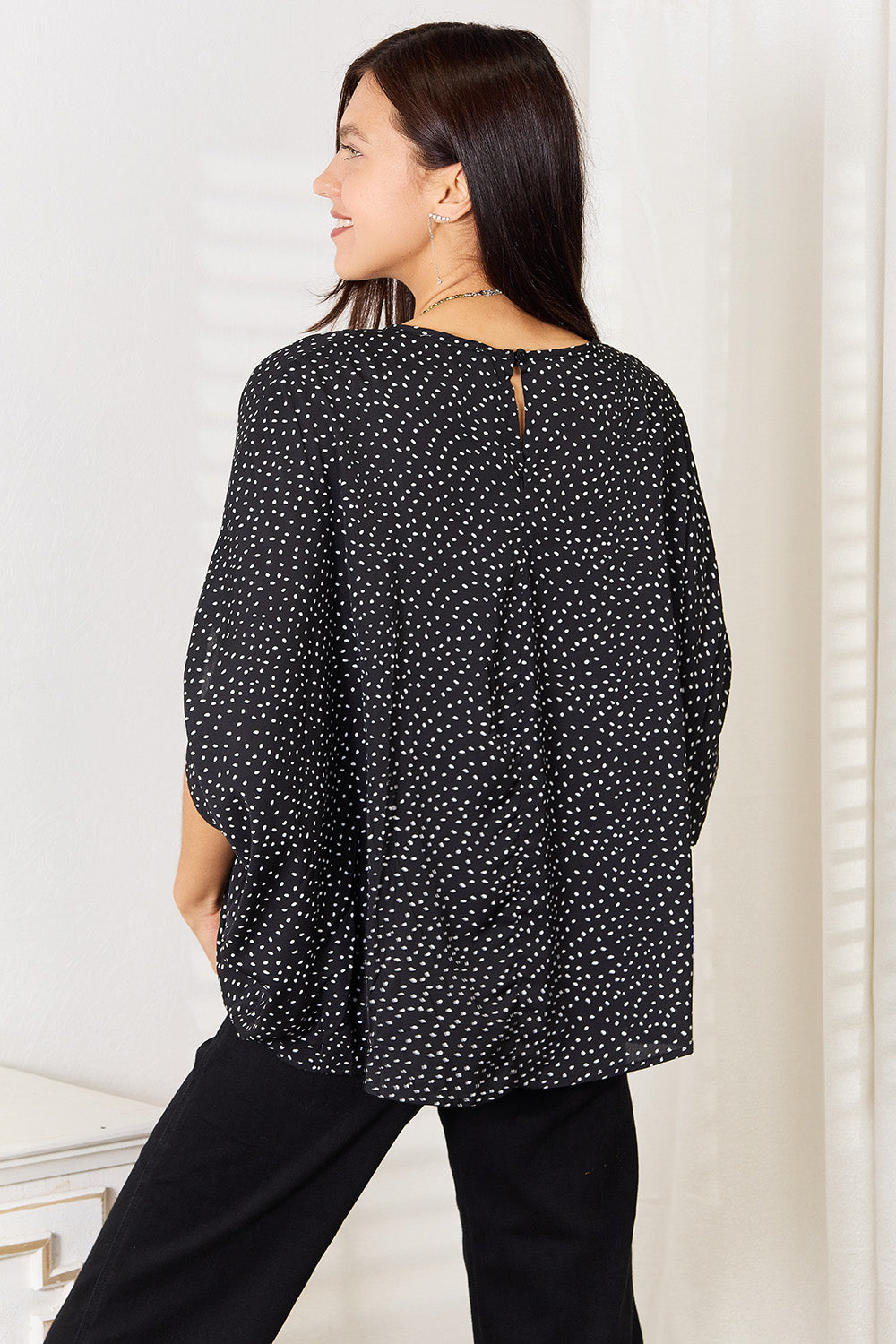 Printed Dolman Sleeve Round Neck Blouse