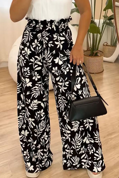 Full Size Printed High Waist Wide Leg Pants