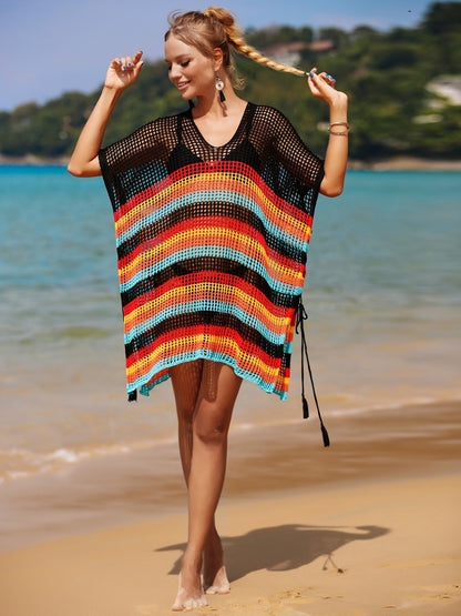 Cutout Striped Cover-Up with Tassel