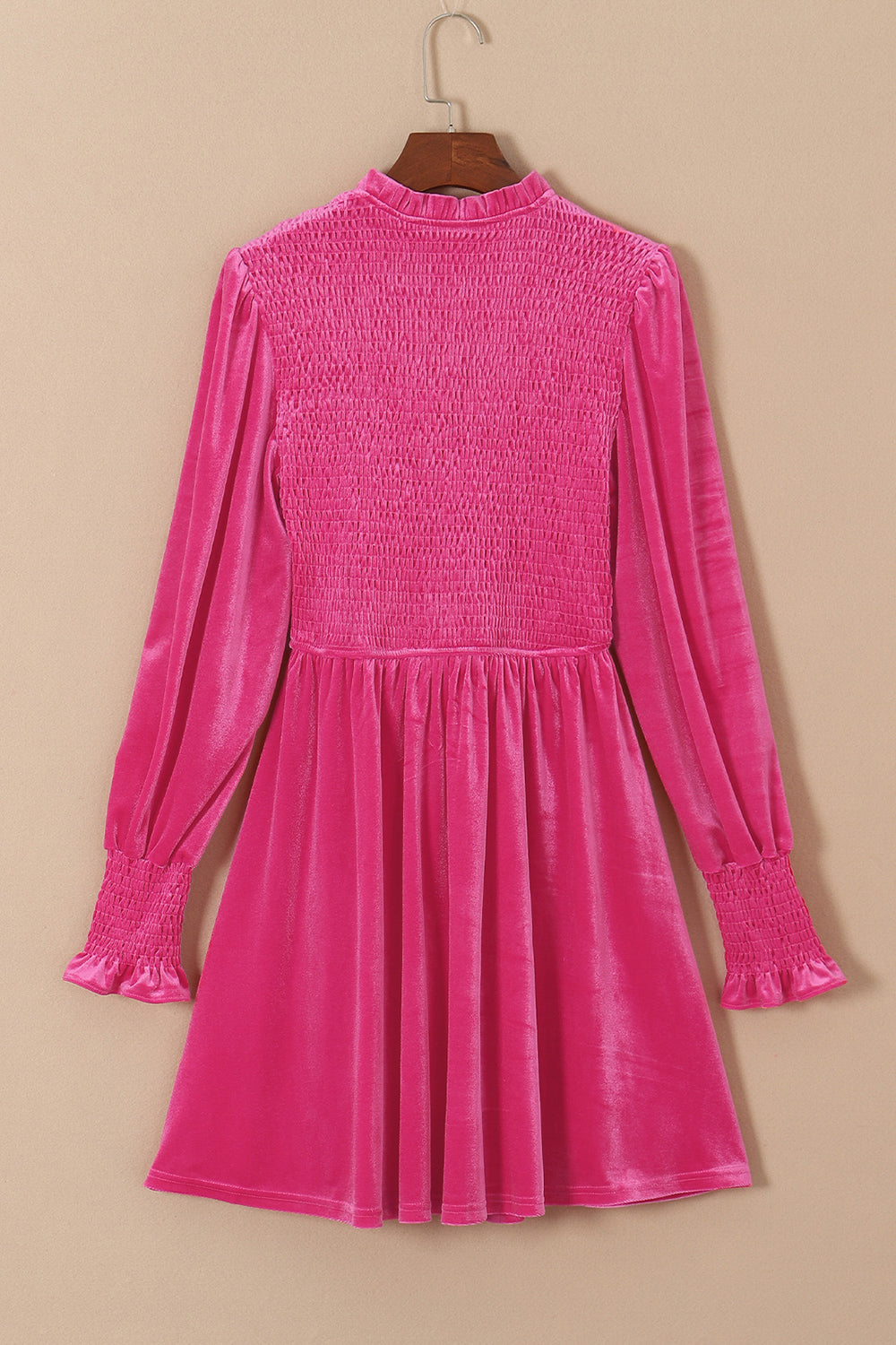 Smocked Round Neck Long Sleeve Dress